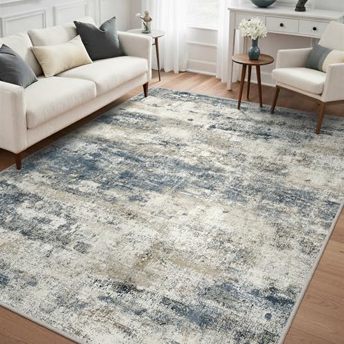 Abstract Navy Blue Area Rug
