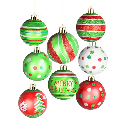 Mixed Crimson and Verdant Striped Ornament Set