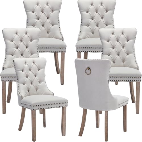 Neutral Beige Linen Dining Chairs