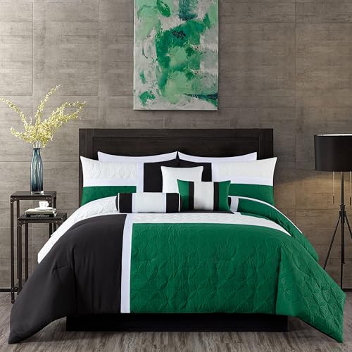 Black and Green Striped Comforter Set
