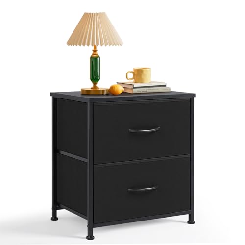 Black Nightstand with Drawers