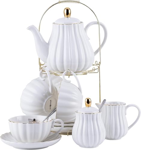 Classic White Porcelain Teapot and Cup Set