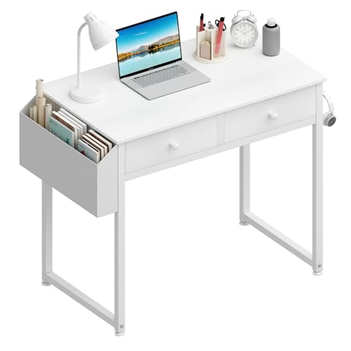Sleek White Desk with Storage