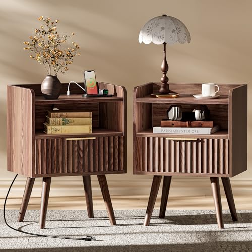 Deep Wood Bedside Table Pair