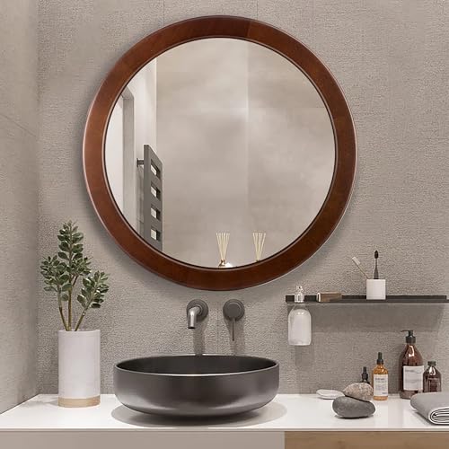 Decorative Round Mirror with Wooden Frame