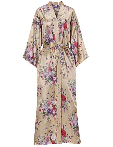 Silk Kimono Robe with Floral Design