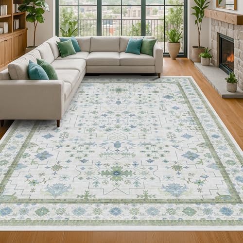 Azure and Verdant Geometric Area Floor Covering