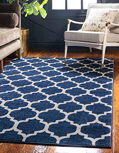 Geometric Pattern Navy Blue Area Rug