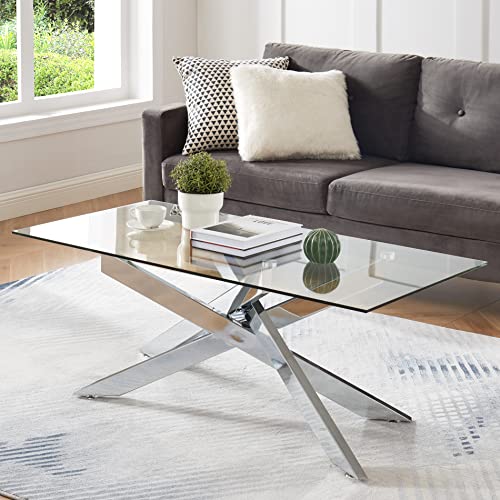 Modern Glass Coffee Table with Metal Frame
