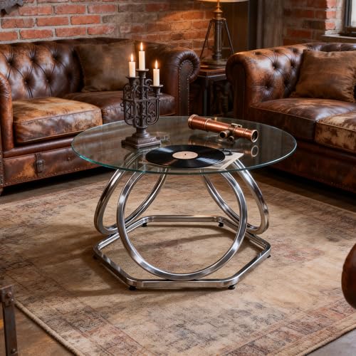 Glass and Metal Octagon Coffee Table