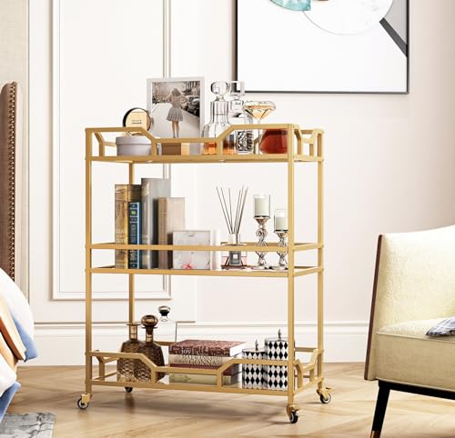 Gold Bar Cart with Three Shelves