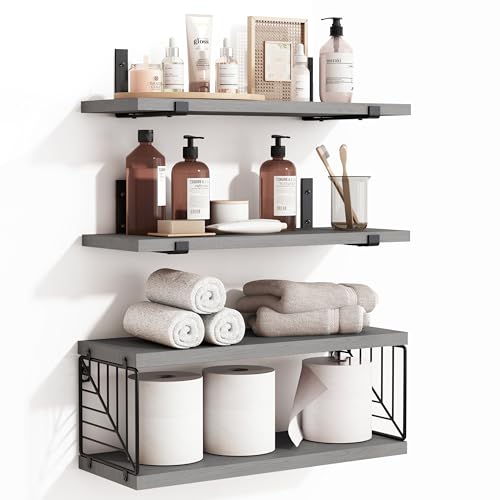 Gray Bathroom Open Shelf