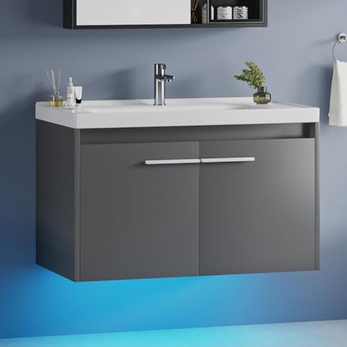 Modern Gray Floating Vanity with Storage