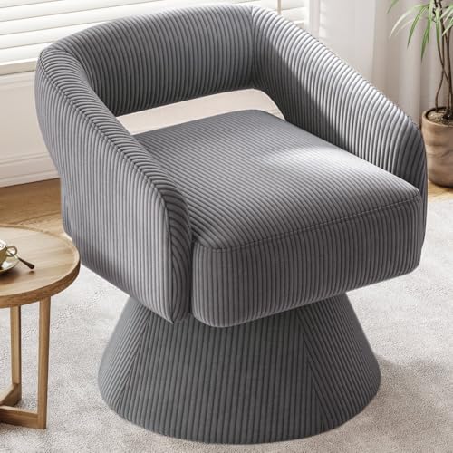 Elegant Grey Upholstered Swivel Chair