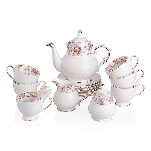 Handcrafted Porcelain Tea Set with Floral Motif