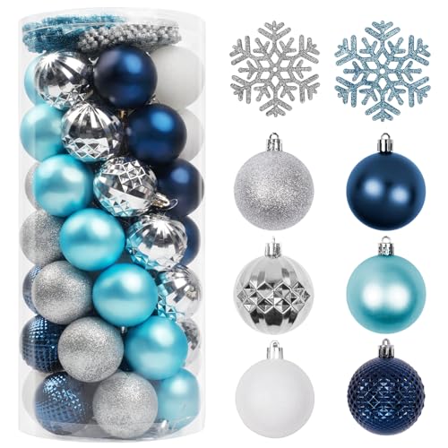 Icy Blue and Silver Christmas Ornaments Set