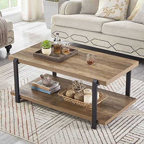 Industrial-Style Coffee Table with Shelves