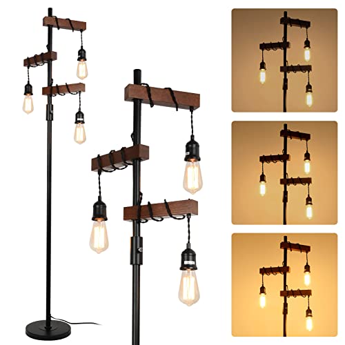 Industrial Wooden Floor Lamp