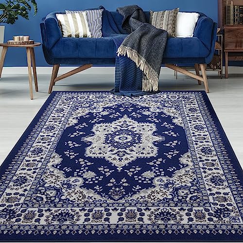 Intricate Pattern Navy Blue Indoor Rug