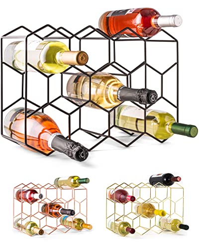 Contemporary jet-black metallic wine shelf