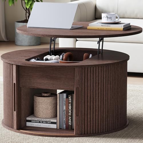 Modern Round Coffee Table with Lift-Top Storage