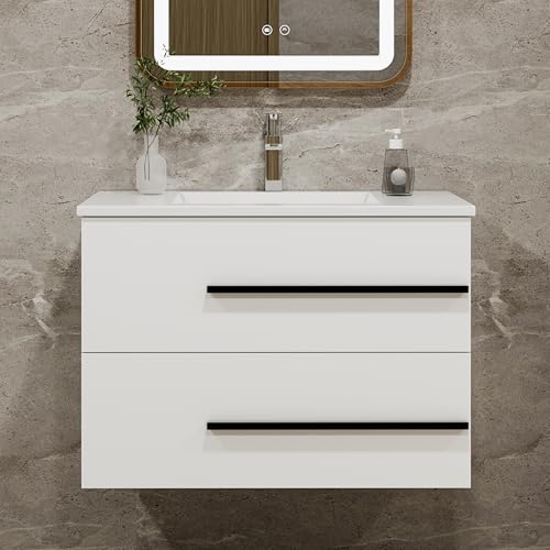 Modern Wall-Mounted Vanity with Neutral Finish