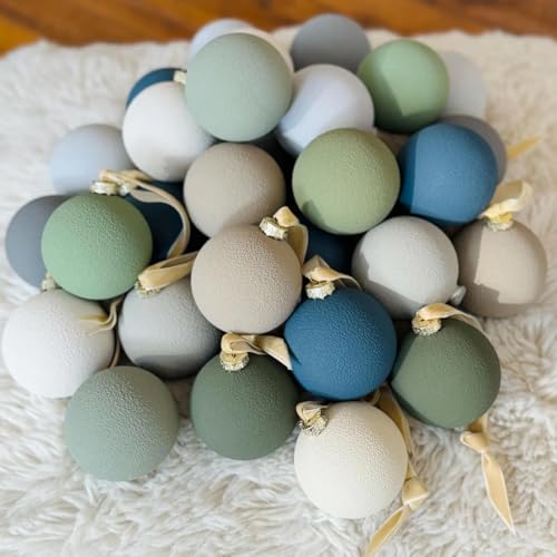 Moss Green and Slate Blue Christmas Ornaments