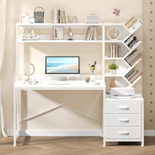 Desk with Built-in Storage and Bookshelf