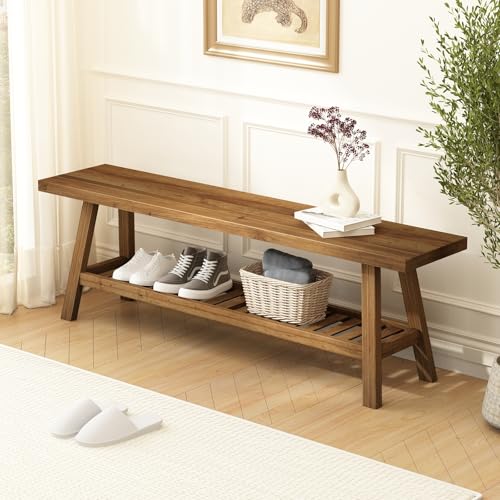 Natural Wood Bench with Storage