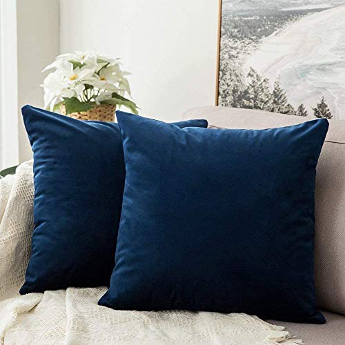 Solid Navy Blue Velvet Throw Pillow