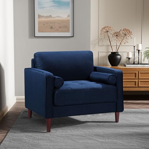 Navy Tufted Fabric Armchair