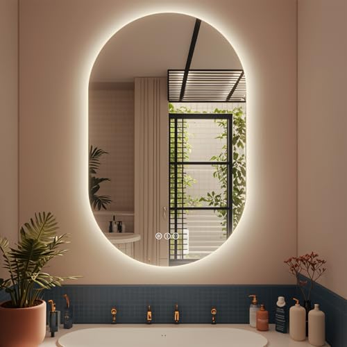 Oval Backlit Mirror with Adjustable Lighting