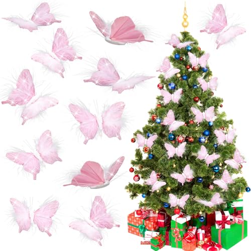 Pink Feather Ornament Set