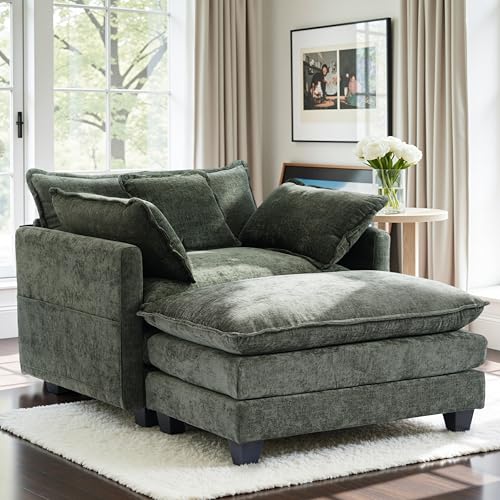 Plush Armchair with Ottoman