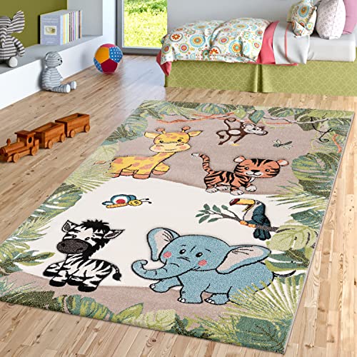 Rainbow and Animal Pattern Nursery Rug