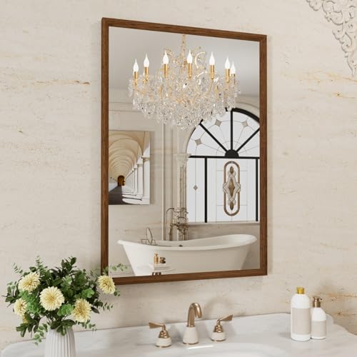 Oblong Wall Mirror with Wooden Border