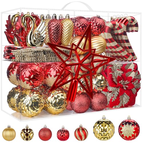 Holiday Ornament Collection with Crimson and Gilded Orbs