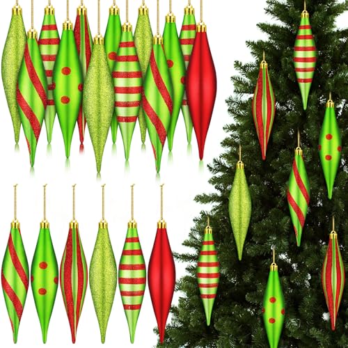 Collection of Crimson and Verdant Striped Holiday Ornaments