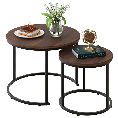 Round Nesting Coffee Tables with Metal Base