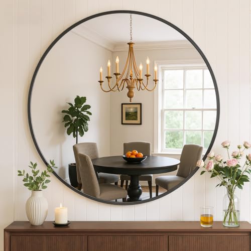 Round Wall Mirror with Black Metal Frame
