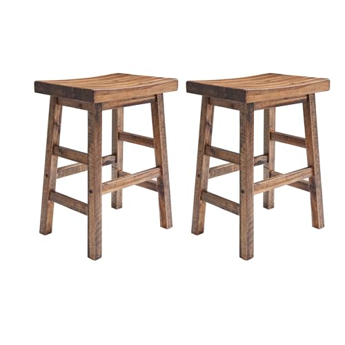 Rustic Wood Bar Stool Set