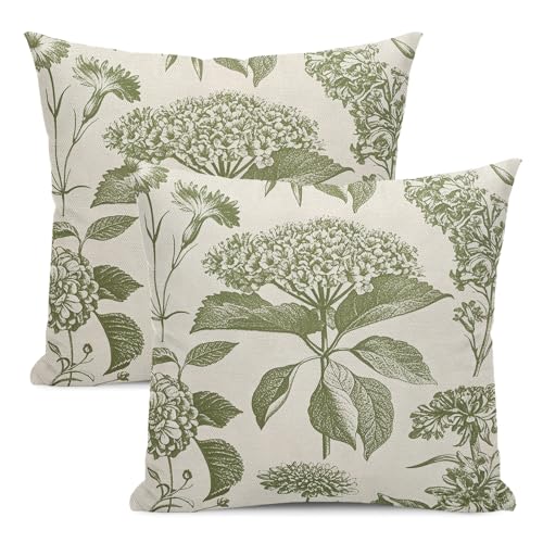 Sage Green Botanical Print Throw Pillow