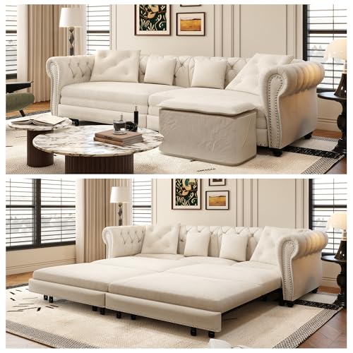 Elegant Button-Tufted Sleeper Couch