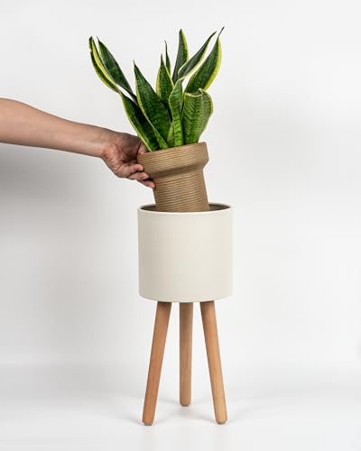 Tall Wooden Planter with Metal Accents