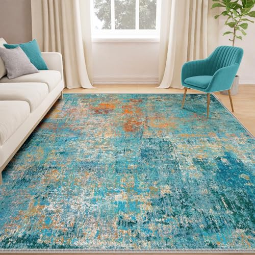 Teal and Mustard Area Rug
