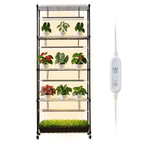 Space-Saving Tiered Plant Rack with LED Lights
