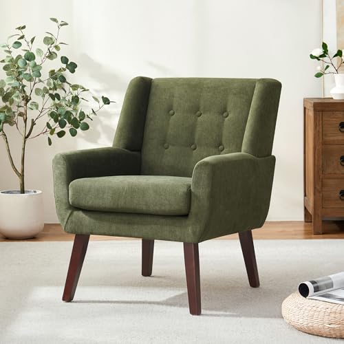 Tufted Accent Armchair with Wooden Legs