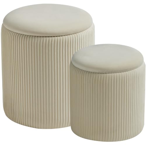 Set of Two Upholstered Tufted Ottomans