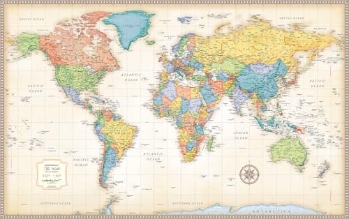 Large Vintage World Map Wall Poster