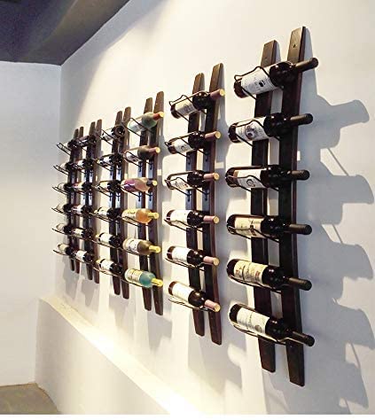 Wall-Adhered Wine Shelf with Timber and Metal Layout